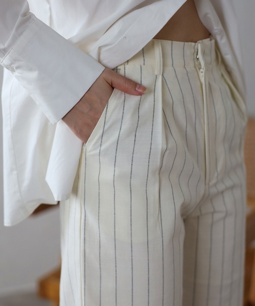 ENC(エンク)の「back label striped straight long pants / バックラベルストライプストレートロングパンツ(その他パンツ・レディース・アイボリー/グレー・S/M)」の8枚目の写真
