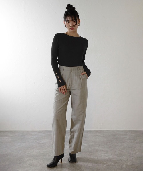 ENC(エンク)の「back label striped straight long pants / バックラベルストライプストレートロングパンツ(その他パンツ・レディース・アイボリー/グレー・S/M)」の11枚目の写真