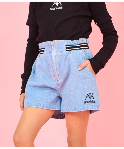 ANAP kids(アナップキッズ)の「ウエストゴムデザインジップ付ショートパンツ(その他パンツ・キッズ・ブラック/ブルー・130cm/120cm/110cm)」の2枚目の写真