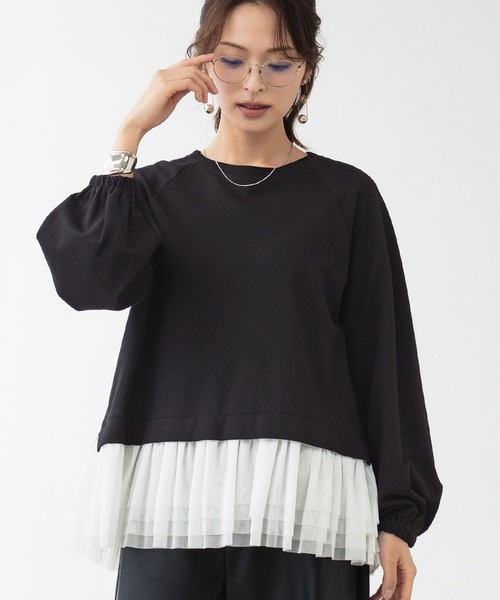 ELFRANK(エルフランク)の「チュールドッキングレイヤード風プルオーバー(Tシャツ/カットソー・レディース・ブラック/オフホワイト/ブラック×ホワイト・FREE)」の4枚目の写真