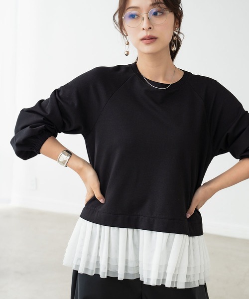 ELFRANK(エルフランク)の「チュールドッキングレイヤード風プルオーバー(Tシャツ/カットソー・レディース・ブラック/オフホワイト/ブラック×ホワイト・FREE)」の5枚目の写真