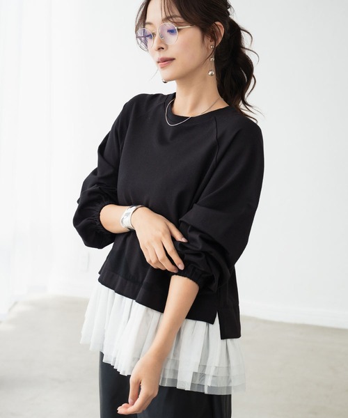 ELFRANK(エルフランク)の「チュールドッキングレイヤード風プルオーバー(Tシャツ/カットソー・レディース・ブラック/オフホワイト/ブラック×ホワイト・FREE)」の6枚目の写真