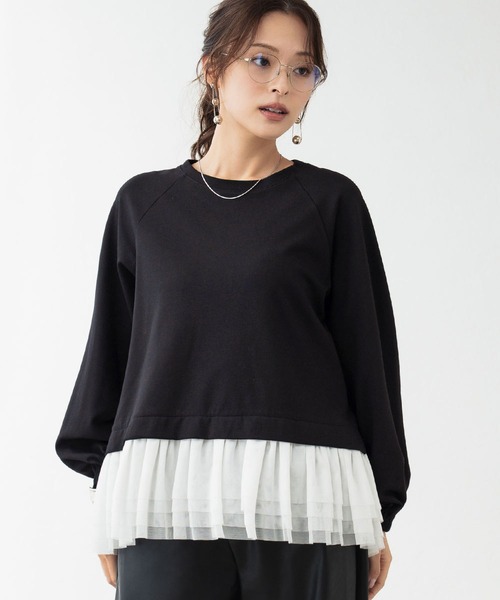 ELFRANK(エルフランク)の「チュールドッキングレイヤード風プルオーバー(Tシャツ/カットソー・レディース・ブラック/オフホワイト/ブラック×ホワイト・FREE)」の8枚目の写真