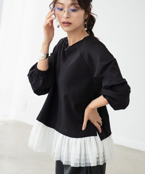 ELFRANK(エルフランク)の「チュールドッキングレイヤード風プルオーバー(Tシャツ/カットソー・レディース・ブラック/オフホワイト/ブラック×ホワイト・FREE)」の22枚目の写真