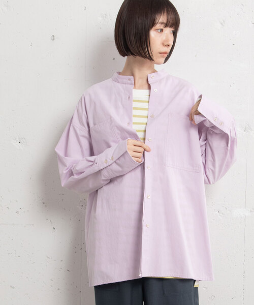POU DOU DOU（プードゥドゥ）の「バンドカラーポケットシャツ（シャツ/ブラウス・レディース・ラベンダー/オフホワイト/ブルー・M）」の3枚目の写真