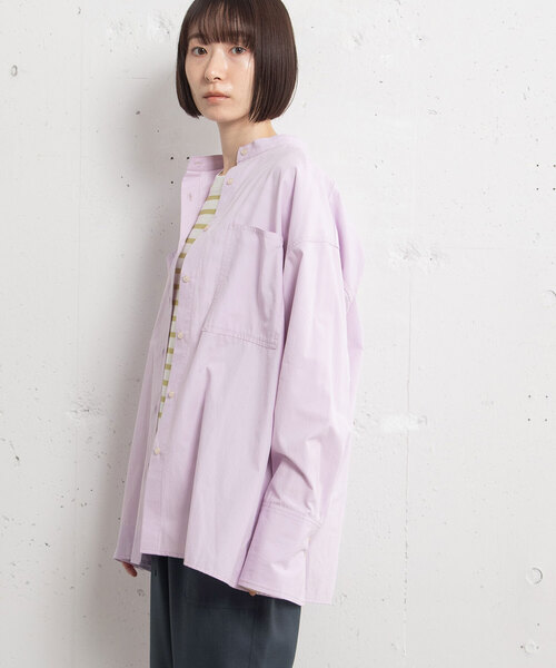 POU DOU DOU（プードゥドゥ）の「バンドカラーポケットシャツ（シャツ/ブラウス・レディース・ラベンダー/オフホワイト/ブルー・M）」の5枚目の写真