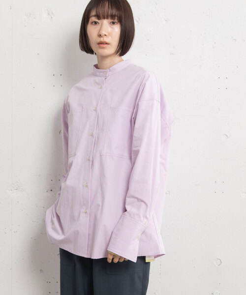 POU DOU DOU（プードゥドゥ）の「バンドカラーポケットシャツ（シャツ/ブラウス・レディース・ラベンダー/オフホワイト/ブルー・M）」の6枚目の写真