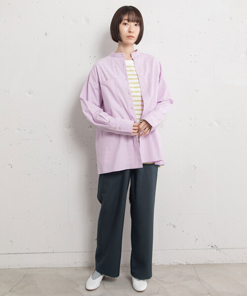 POU DOU DOU（プードゥドゥ）の「バンドカラーポケットシャツ（シャツ/ブラウス・レディース・ラベンダー/オフホワイト/ブルー・M）」の8枚目の写真