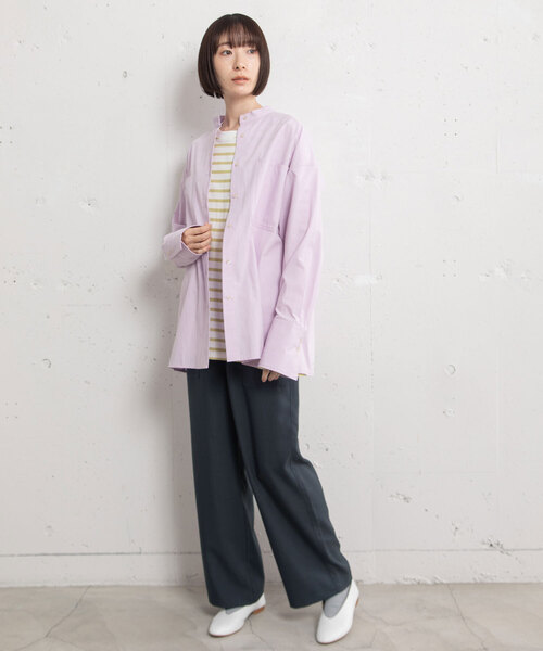 POU DOU DOU（プードゥドゥ）の「バンドカラーポケットシャツ（シャツ/ブラウス・レディース・ラベンダー/オフホワイト/ブルー・M）」の9枚目の写真