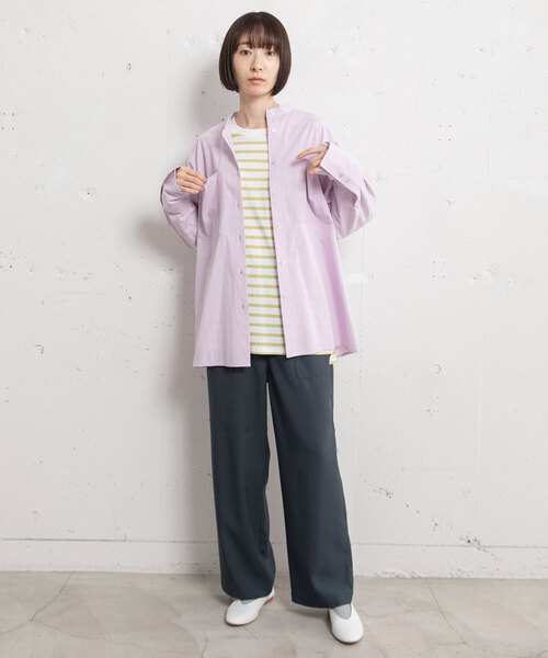 POU DOU DOU（プードゥドゥ）の「バンドカラーポケットシャツ（シャツ/ブラウス・レディース・ラベンダー/オフホワイト/ブルー・M）」の10枚目の写真