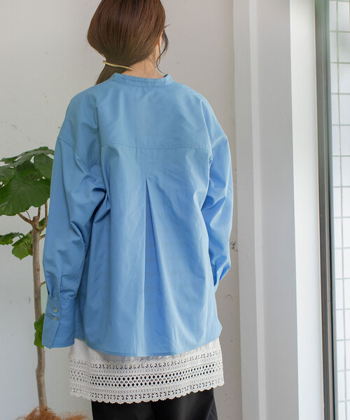 POU DOU DOU（プードゥドゥ）の「バンドカラーポケットシャツ（シャツ/ブラウス・レディース・ラベンダー/オフホワイト/ブルー・M）」の15枚目の写真