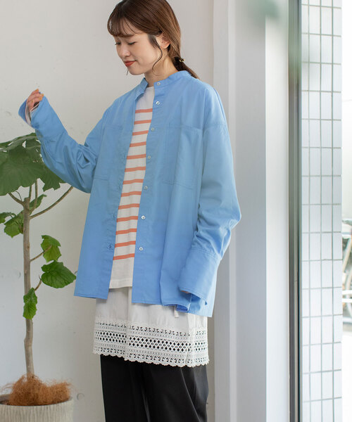 POU DOU DOU（プードゥドゥ）の「バンドカラーポケットシャツ（シャツ/ブラウス・レディース・ラベンダー/オフホワイト/ブルー・M）」の16枚目の写真