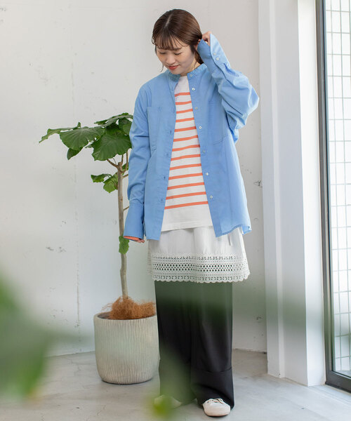 POU DOU DOU（プードゥドゥ）の「バンドカラーポケットシャツ（シャツ/ブラウス・レディース・ラベンダー/オフホワイト/ブルー・M）」の17枚目の写真