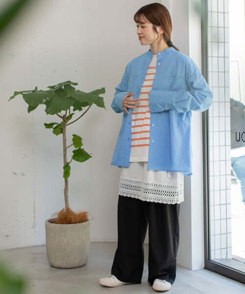 POU DOU DOU（プードゥドゥ）の「バンドカラーポケットシャツ（シャツ/ブラウス・レディース・ラベンダー/オフホワイト/ブルー・M）」の19枚目の写真