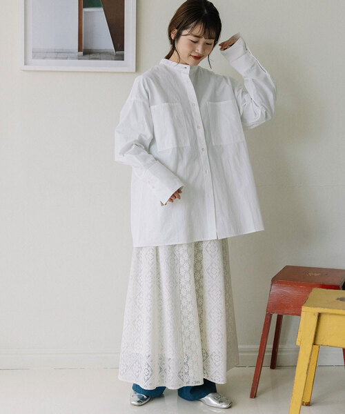 POU DOU DOU（プードゥドゥ）の「バンドカラーポケットシャツ（シャツ/ブラウス・レディース・ラベンダー/オフホワイト/ブルー・M）」の20枚目の写真