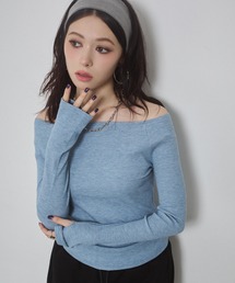 Tシャツ/カットソー（ブルー・ネイビー/青色系・オフショルダー