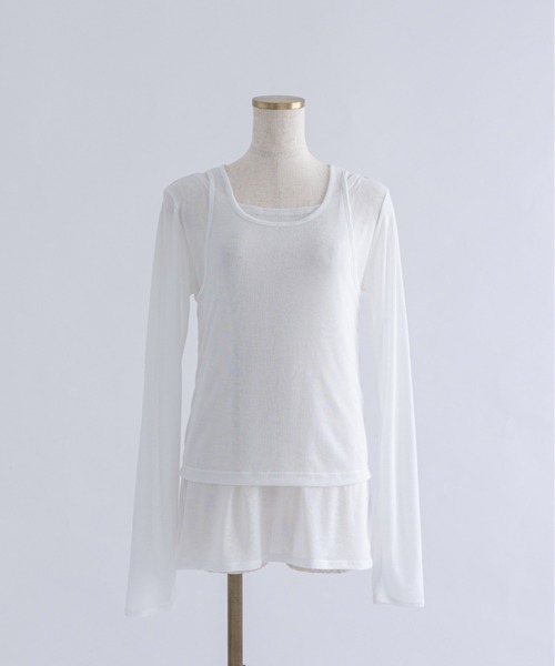 EN NEUME（エンノイム）の「Sheer Ribbed Layering Tank Set（Tシャツ/カットソー・レディース・ブラック/杢グレー/イエロー/ホワイト・FREE）」の2枚目の写真