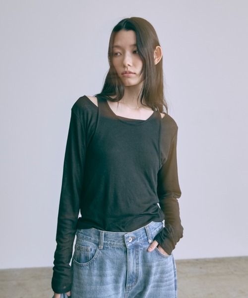 EN NEUME（エンノイム）の「Sheer Ribbed Layering Tank Set（Tシャツ/カットソー・レディース・ブラック/杢グレー/イエロー/ホワイト・FREE）」の3枚目の写真