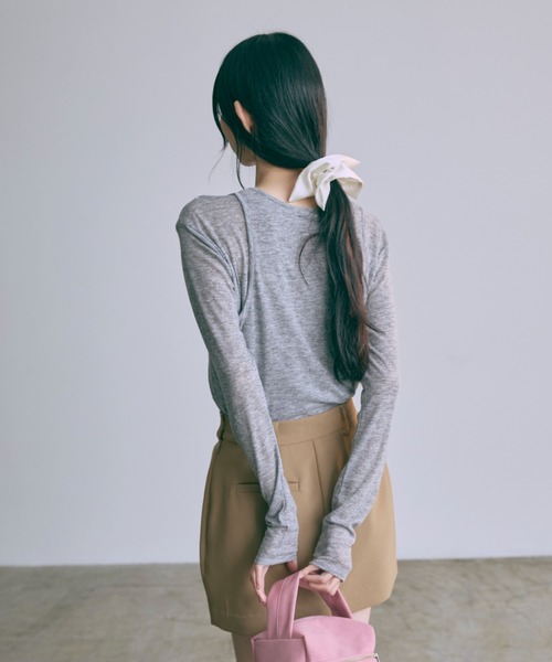 EN NEUME（エンノイム）の「Sheer Ribbed Layering Tank Set（Tシャツ/カットソー・レディース・ブラック/杢グレー/イエロー/ホワイト・FREE）」の8枚目の写真