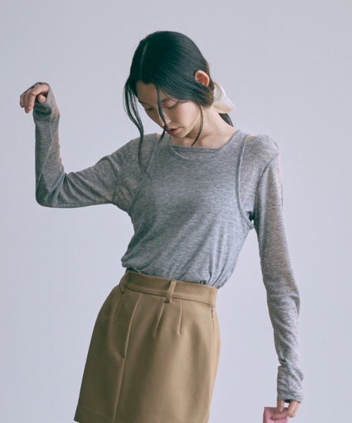 EN NEUME（エンノイム）の「Sheer Ribbed Layering Tank Set（Tシャツ/カットソー・レディース・ブラック/杢グレー/イエロー/ホワイト・FREE）」の5枚目の写真