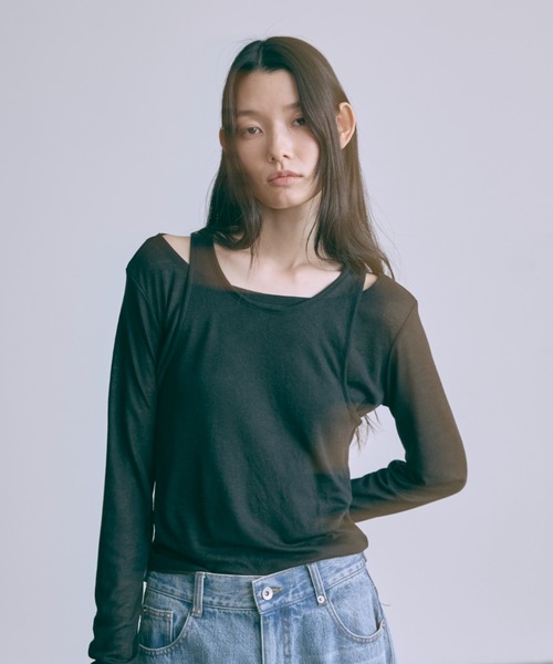 EN NEUME（エンノイム）の「Sheer Ribbed Layering Tank Set（Tシャツ/カットソー・レディース・ブラック/杢グレー/イエロー/ホワイト・FREE）」の10枚目の写真