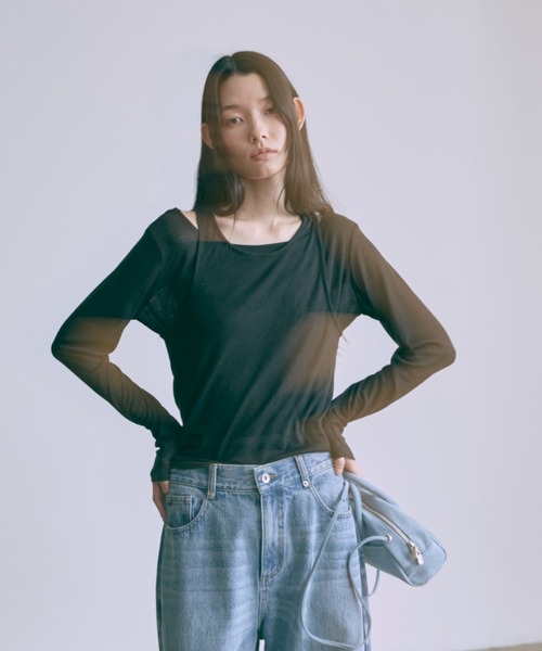 EN NEUME（エンノイム）の「Sheer Ribbed Layering Tank Set（Tシャツ/カットソー・レディース・ブラック/杢グレー/イエロー/ホワイト・FREE）」の11枚目の写真