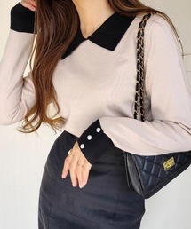 ポイントパール襟付きニット