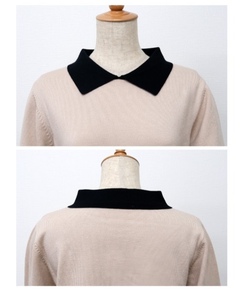 aquagarage（アクアガレージ）の「ポイントパール襟付きニット（ニット/セーター・レディース・ネイビー/ベージュ/ブラック・L/M）」の6枚目の写真