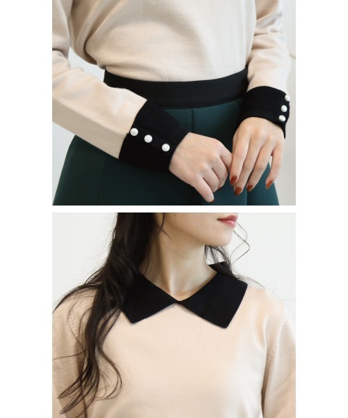 aquagarage（アクアガレージ）の「ポイントパール襟付きニット（ニット/セーター・レディース・ネイビー/ベージュ/ブラック・L/M）」の7枚目の写真