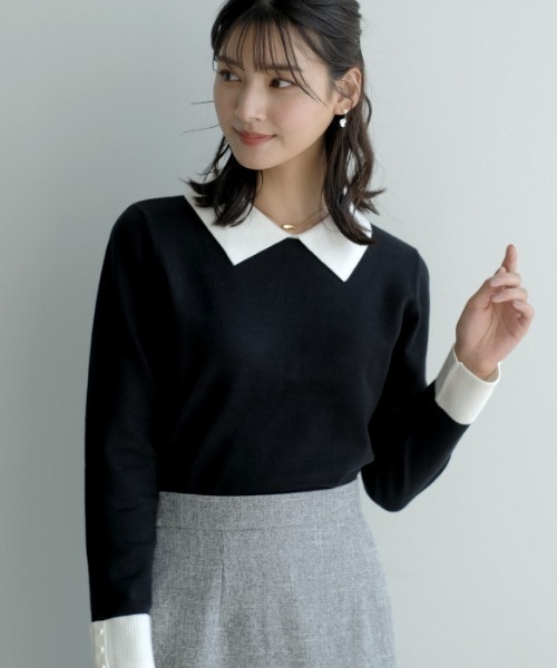 aquagarage（アクアガレージ）の「ポイントパール襟付きニット（ニット/セーター・レディース・ネイビー/ベージュ/ブラック・L/M）」の15枚目の写真