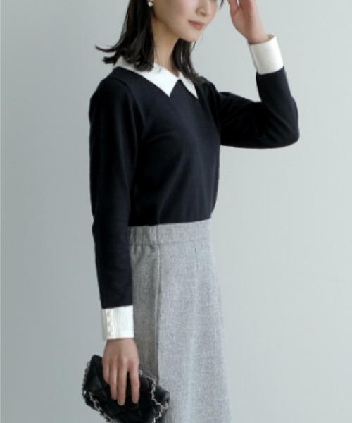 aquagarage（アクアガレージ）の「ポイントパール襟付きニット（ニット/セーター・レディース・ネイビー/ベージュ/ブラック・L/M）」の17枚目の写真