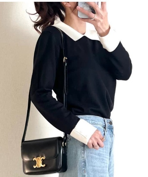 aquagarage（アクアガレージ）の「ポイントパール襟付きニット（ニット/セーター・レディース・ネイビー/ベージュ/ブラック・L/M）」の18枚目の写真