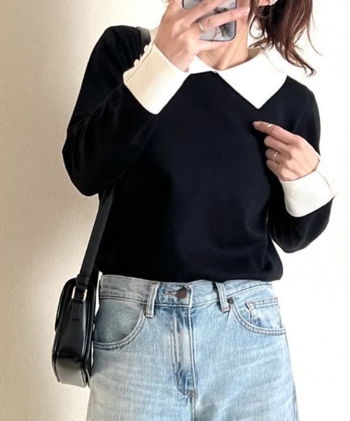 aquagarage（アクアガレージ）の「ポイントパール襟付きニット（ニット/セーター・レディース・ネイビー/ベージュ/ブラック・L/M）」の19枚目の写真