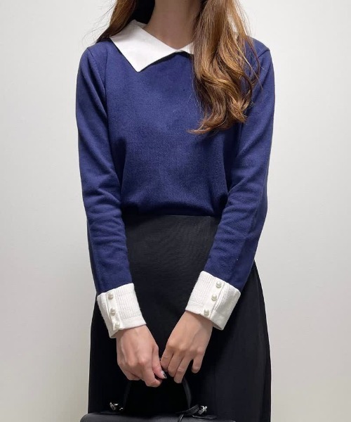 aquagarage（アクアガレージ）の「ポイントパール襟付きニット（ニット/セーター・レディース・ネイビー/ベージュ/ブラック・L/M）」の20枚目の写真