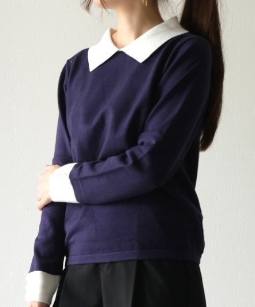 aquagarage（アクアガレージ）の「ポイントパール襟付きニット（ニット/セーター・レディース・ネイビー/ベージュ/ブラック・L/M）」の22枚目の写真