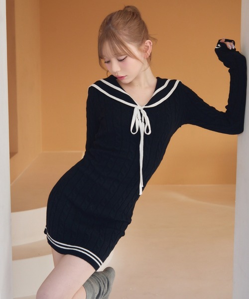 TITTY&CO.(ティティーアンドコー)の「セーラーカラーニットワンピース(ワンピース・レディース・グレー/アイボリー/ブラック・FREE)」の17枚目の写真