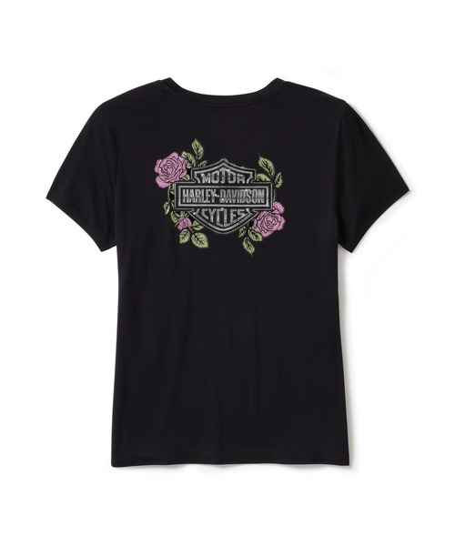 Harley-Davidson(ハーレーダビッドソン)の「ローズ&ソーンブリングVネックTシャツ(Tシャツ/カットソー・レディース・ブラック系その他・SMALL/MEDIUM/LARGE/X-SMALL/X-LARGE)」の1枚目の写真