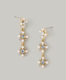 3連フラワーパールビジューピアス