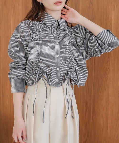 Bab（バブ）の「ストライプシャーリング リボンブラウス（シャツ/ブラウス・レディース・オフホワイト/サックスブルー/ブラック・M）」の3枚目の写真
