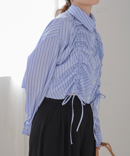 Bab（バブ）の「ストライプシャーリング リボンブラウス（シャツ/ブラウス・レディース・オフホワイト/サックスブルー/ブラック・M）」の8枚目の写真