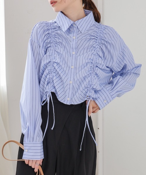 Bab（バブ）の「ストライプシャーリング リボンブラウス（シャツ/ブラウス・レディース・オフホワイト/サックスブルー/ブラック・M）」の9枚目の写真