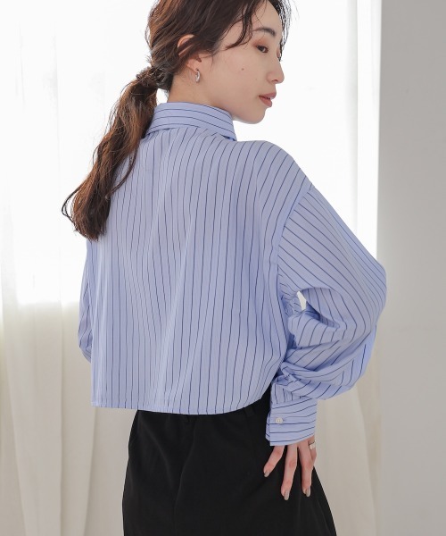 Bab（バブ）の「ストライプシャーリング リボンブラウス（シャツ/ブラウス・レディース・オフホワイト/サックスブルー/ブラック・M）」の11枚目の写真