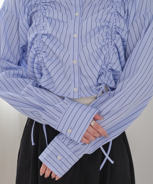 Bab（バブ）の「ストライプシャーリング リボンブラウス（シャツ/ブラウス・レディース・オフホワイト/サックスブルー/ブラック・M）」の14枚目の写真