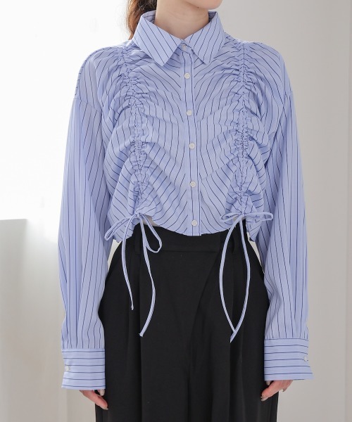 Bab（バブ）の「ストライプシャーリング リボンブラウス（シャツ/ブラウス・レディース・オフホワイト/サックスブルー/ブラック・M）」の13枚目の写真