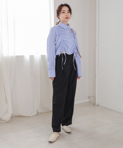 Bab（バブ）の「ストライプシャーリング リボンブラウス（シャツ/ブラウス・レディース・オフホワイト/サックスブルー/ブラック・M）」の4枚目の写真