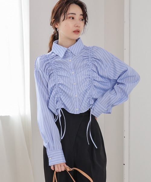 Bab（バブ）の「ストライプシャーリング リボンブラウス（シャツ/ブラウス・レディース・オフホワイト/サックスブルー/ブラック・M）」の5枚目の写真