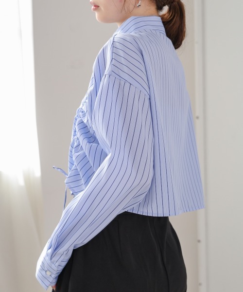 Bab（バブ）の「ストライプシャーリング リボンブラウス（シャツ/ブラウス・レディース・オフホワイト/サックスブルー/ブラック・M）」の6枚目の写真