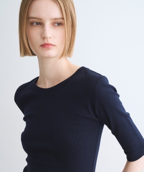 three dots（スリードッツ）の「ファンデーションコットン Tシャツ（Tシャツ/カットソー・レディース・ブラック/ネイビー/ホワイト/ブラック系その他/グレー・MEDIUM/SMALL）」の9枚目の写真