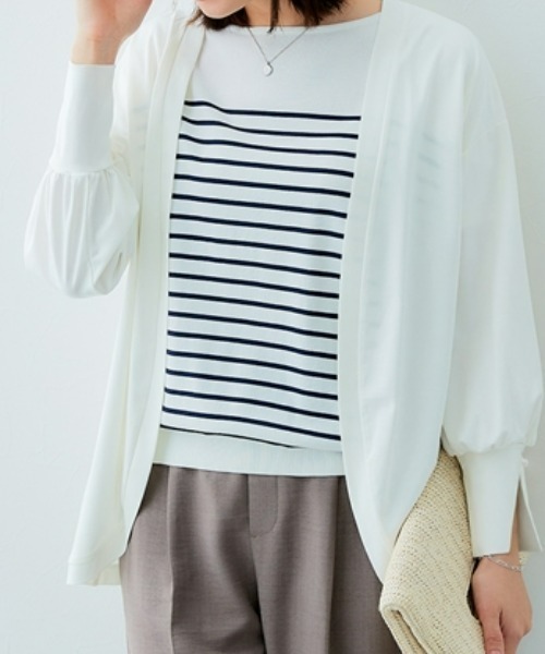 7days Life Styling(セブンデイズライフスタイリング)の「シルケットポンチ袖ボリュームトッパーカーディガン(カーディガン/ボレロ・レディース・グレイッシュベージュ/ブラック/オフホワイト/ミント・S/L/3L/M/LL)」の2枚目の写真