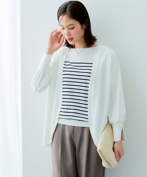 7days Life Styling(セブンデイズライフスタイリング)の「シルケットポンチ袖ボリュームトッパーカーディガン(カーディガン/ボレロ・レディース・グレイッシュベージュ/ブラック/オフホワイト/ミント・S/L/3L/M/LL)」の5枚目の写真